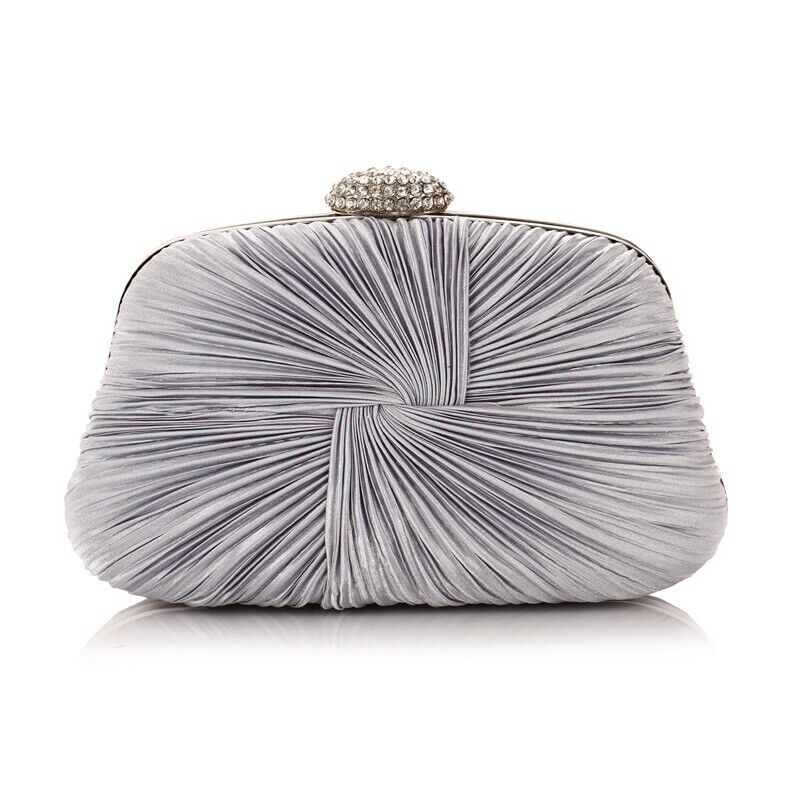 Women Satin Wedding Bridal Party Bag Prom Cocktail Pleated Weave Evening Clutch