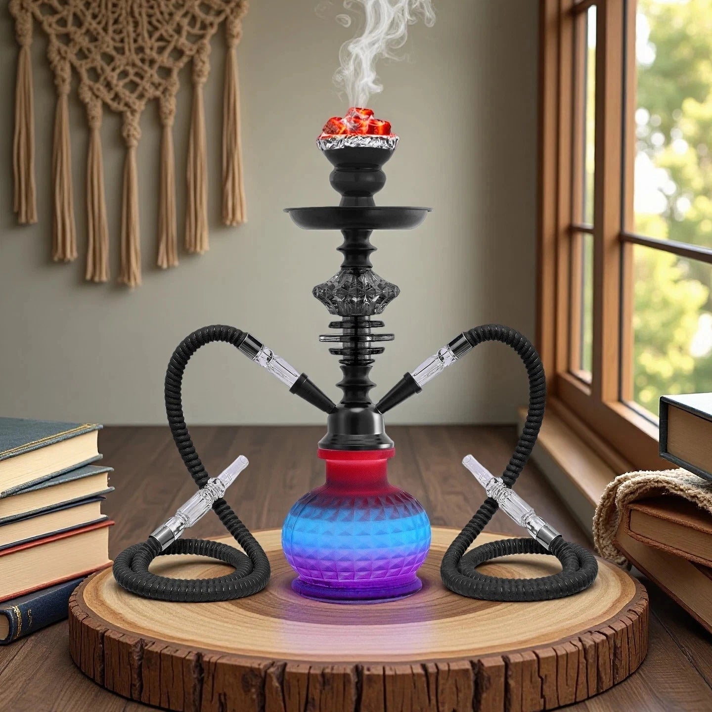 36cm 2 Hose Portable Black Gradient Blue Shisha Hookah Narguile Party Club Bar