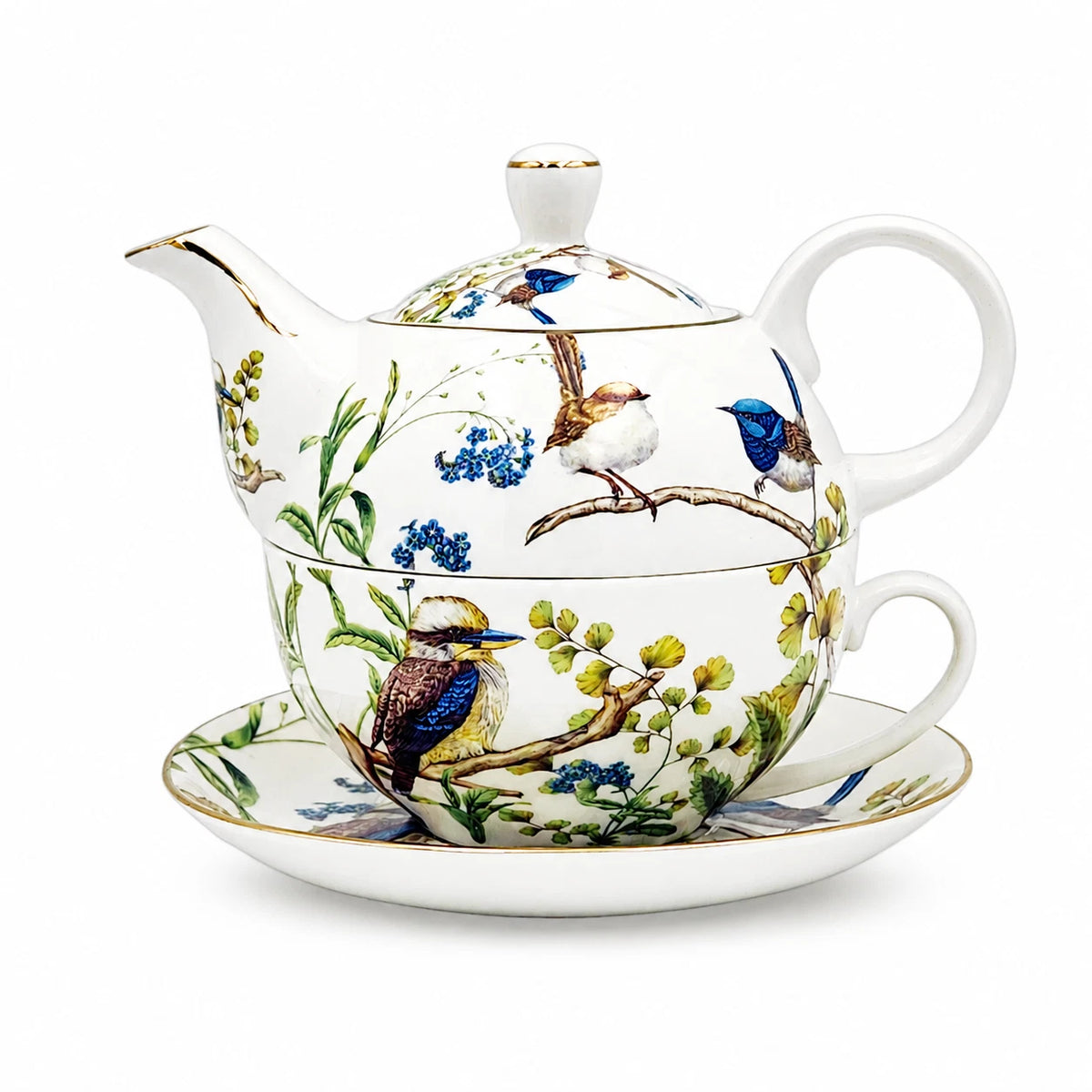 Australian Bird Tea For One Set Teapot Cup Fine Porcelain China Gift Afternoon