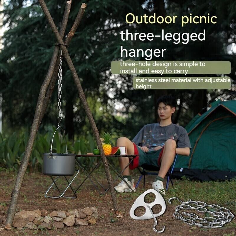 Outdoor Portable Pot Triangular Foot Holder Hanger Camping Stainless Steel Shelf