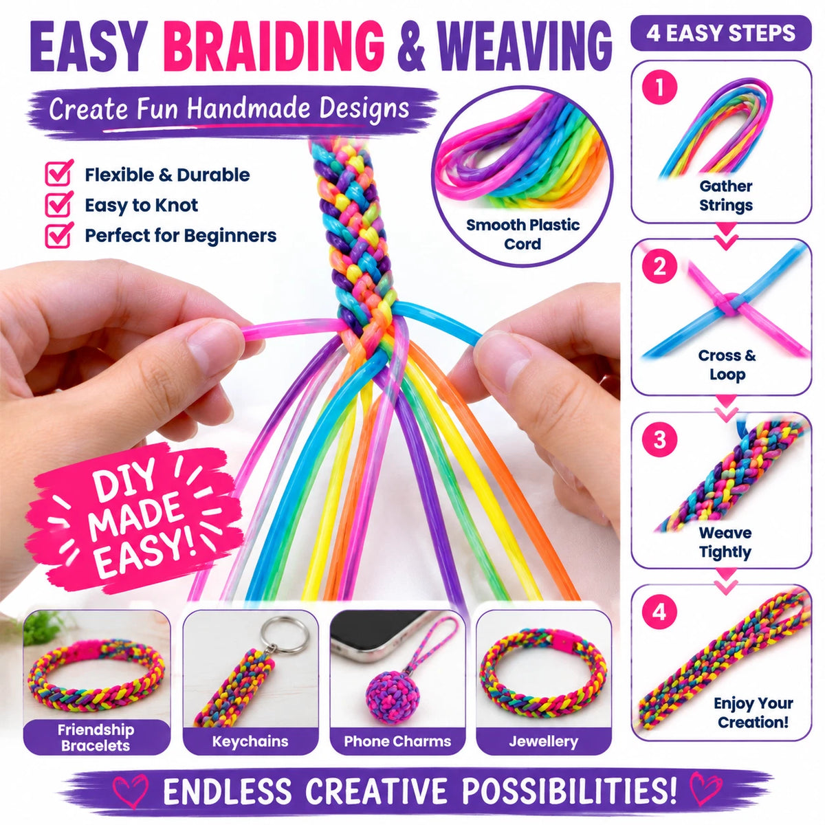 300 PCS Scoubidou Strings 100cm Plastic Lacing Cord Friendship Bracelet DIY Craft