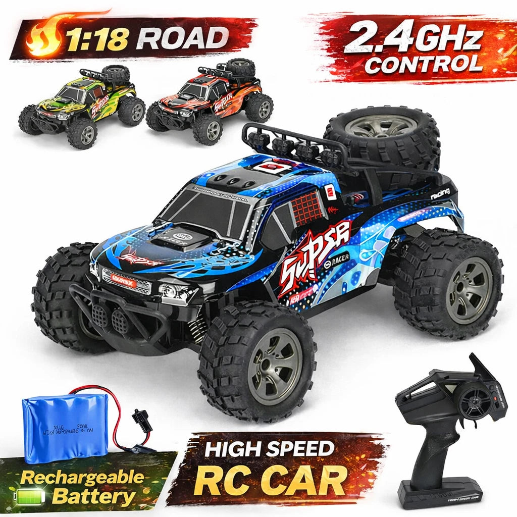 2.4GHz RC Off Road Car 1:18 High Speed Monster Truck Rechargeable Kids Toy Gifts