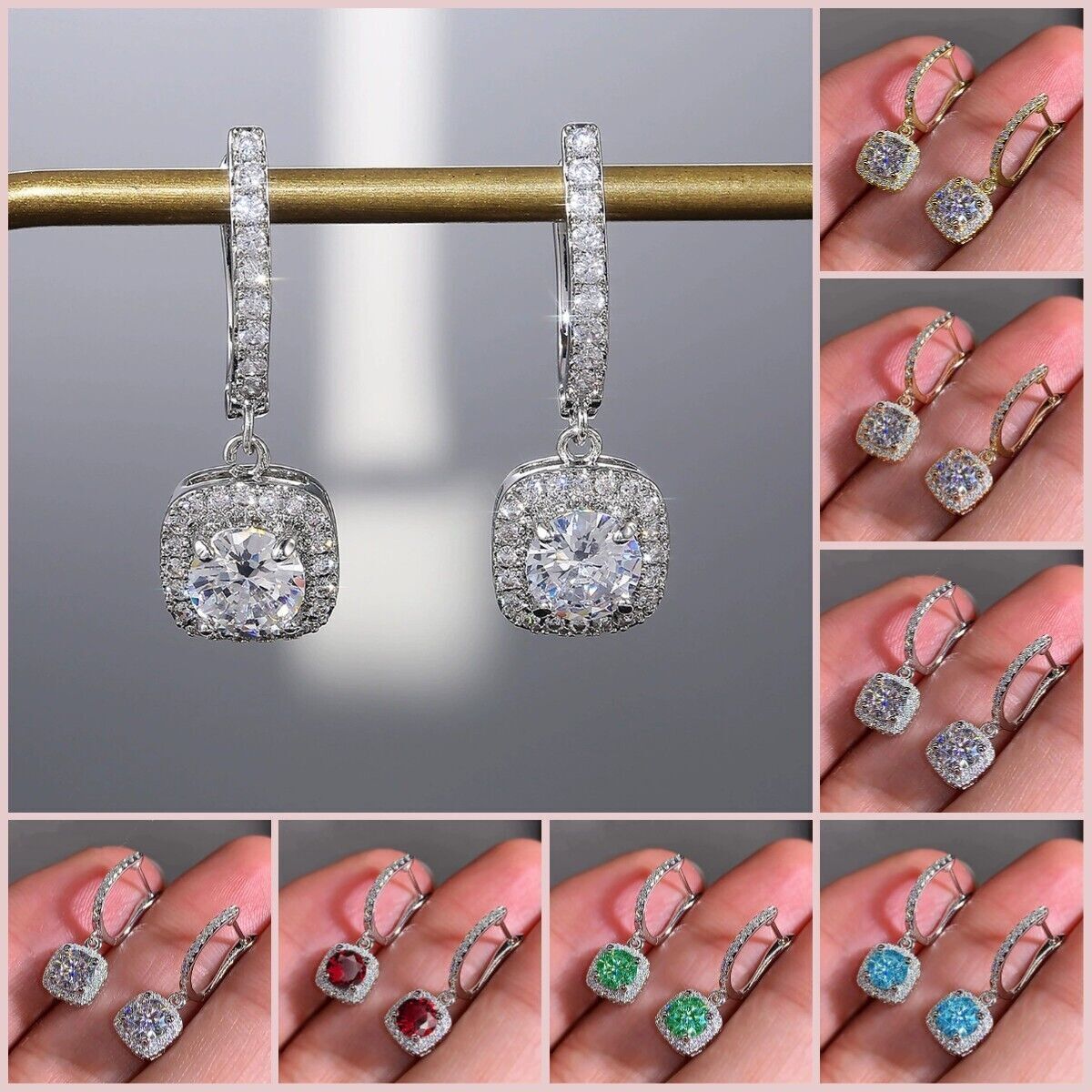 Women Crystal Zircon Earing Stud Drop Dangle Earrings Multicolour Party Jewelry