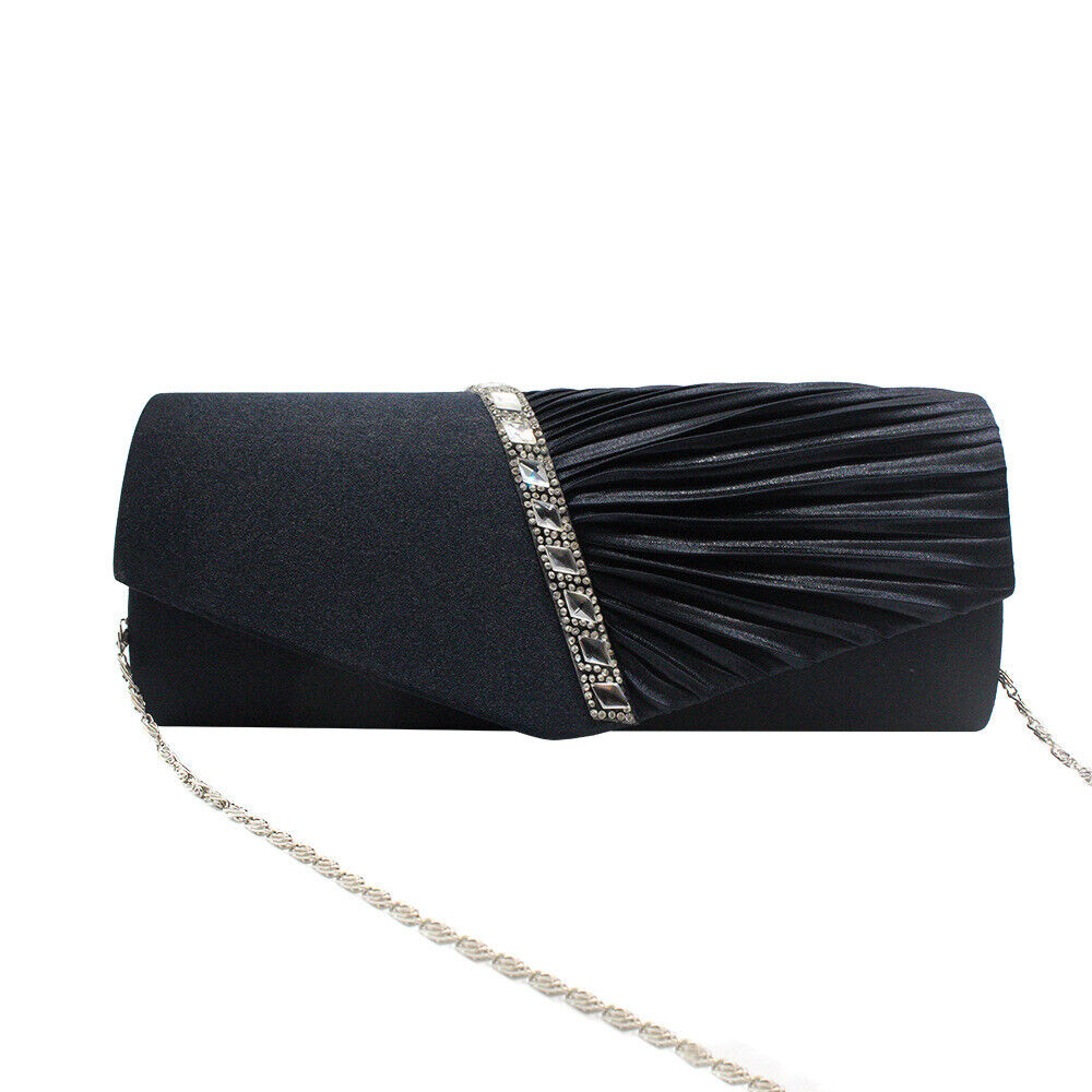 NEW Shining Satin Ladies Evening Clutch Bag Wedding Bridal Chain Handbag