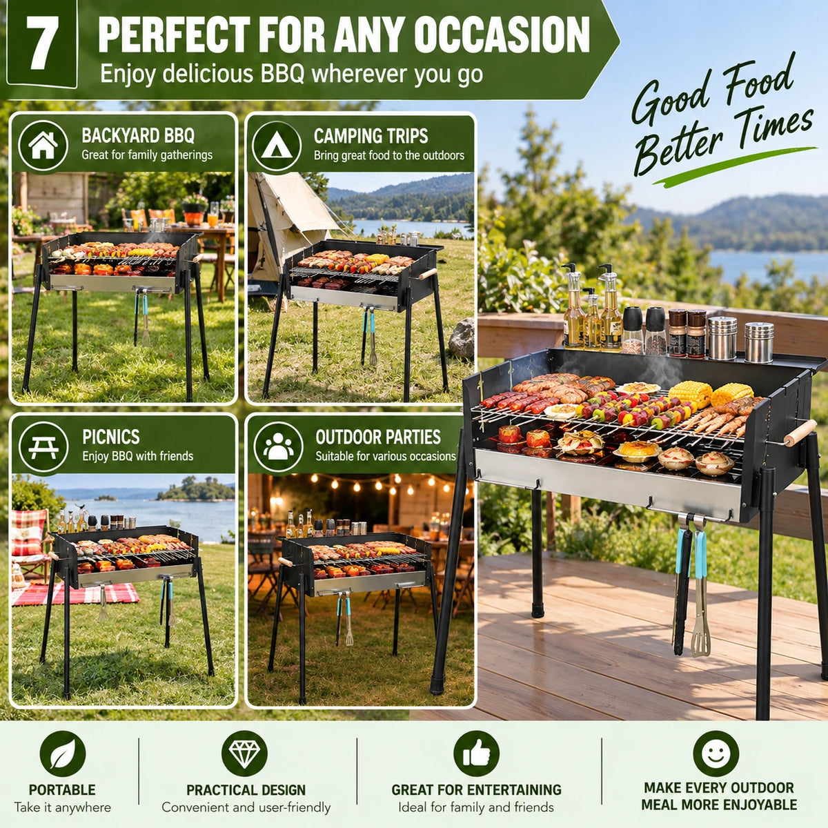 Large Windshield Charcoal BBQ Grill Portable Foldable Camping Outdoor Barbecue