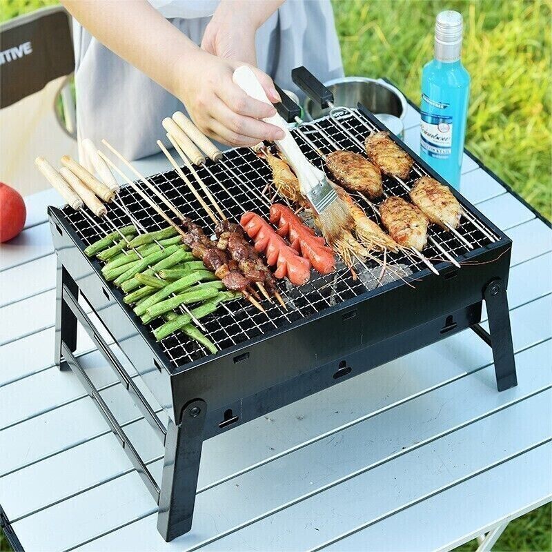 Outdoor Small Black Steel Charcoal Grill Portable Folding Thickened Grill BBQ