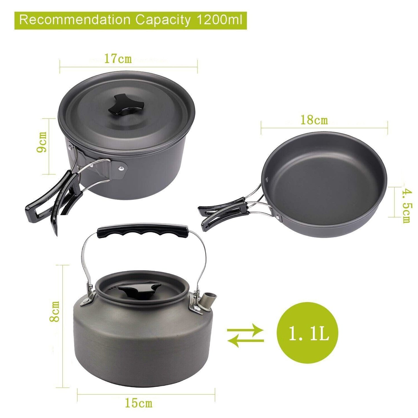 Outdoor Camping Cookware Set Hiking Cooking Portable Pot Pan Teapot 2-3 Persons