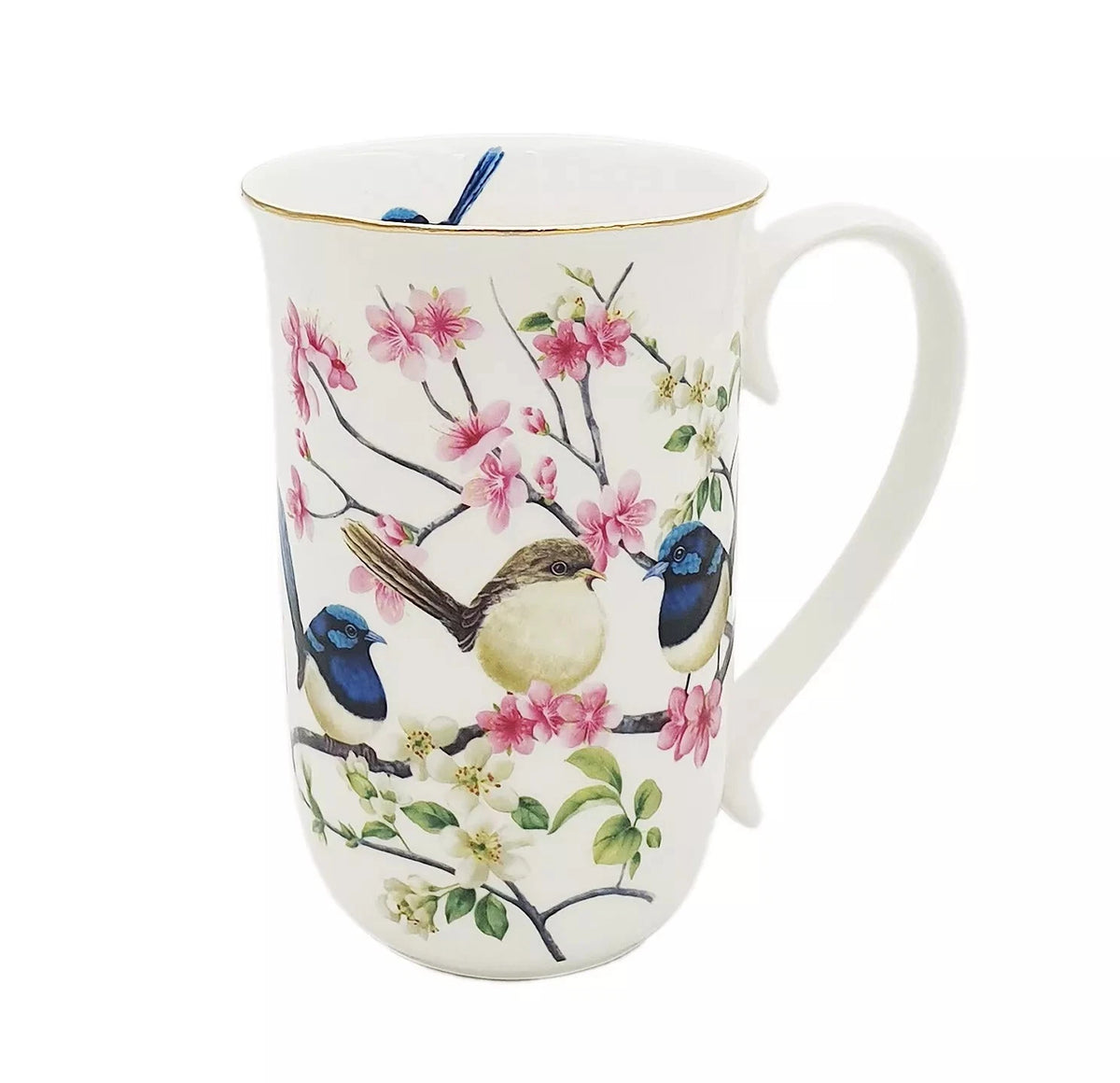 1-6x Fine Porcelain Blue Wren Mug 405cc Coffee Tea Cup Gift Birds of Australia