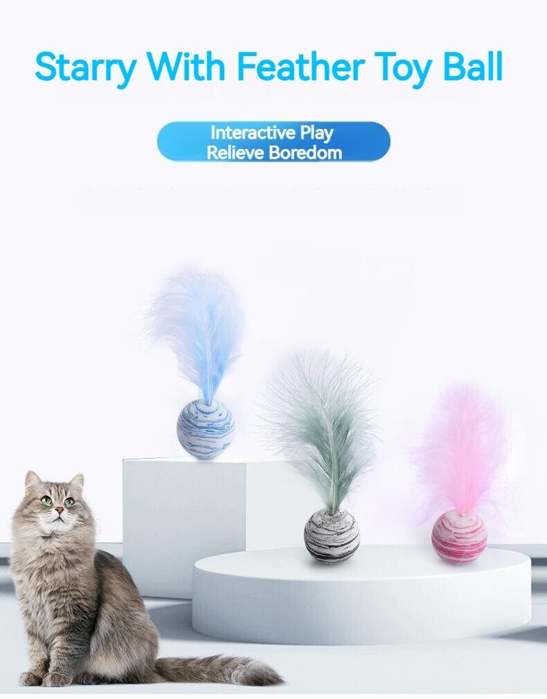 Pet Starry With Feather Toy Ball Toss Cat Interactive Play Relieve Boredom