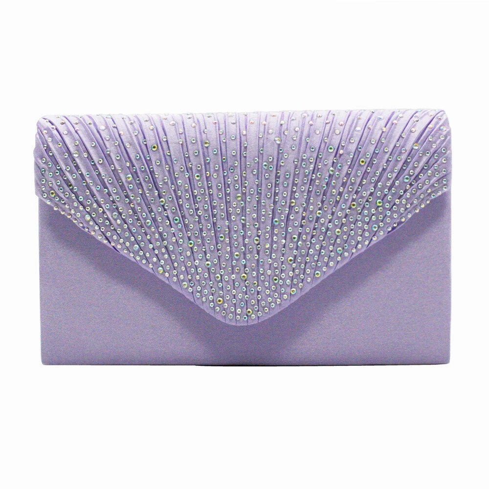 Women Rhinestone Satin Evening Clutch Bag Wedding Party Formal Bridal Handbag 12 Colour
