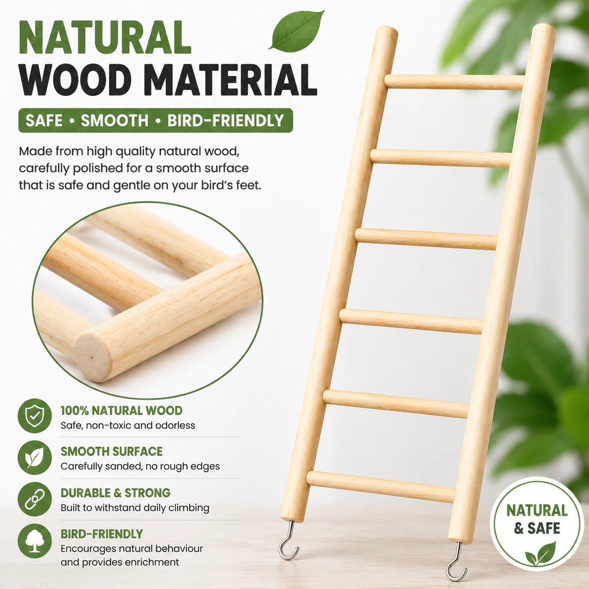 Wooden Bird Ladder Toy 37x13.8cm Parrot Cage Climbing Perch Exercise Accessory
