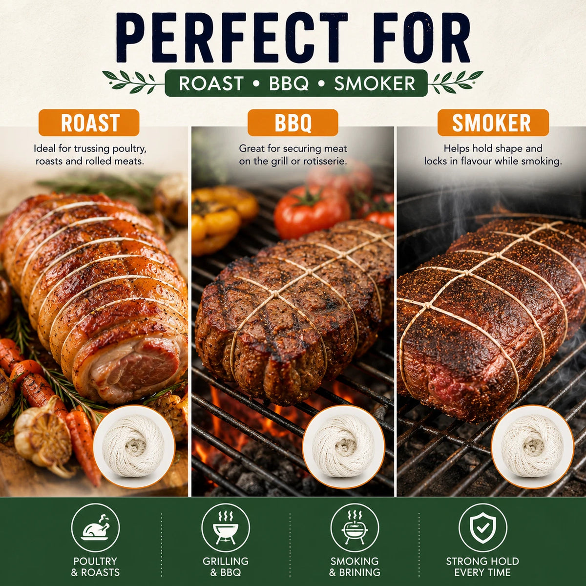 2x 100M Cotton Butcher Twine Cooking String Meat Trussing Roast BBQ Kitchen