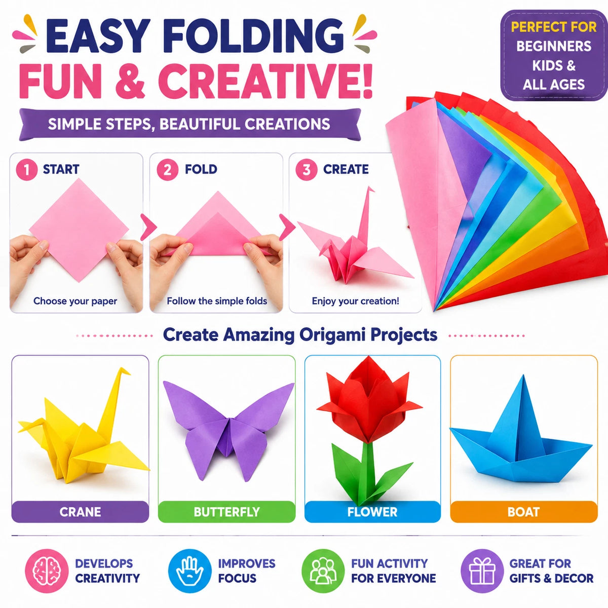 2 Pack 70 Sheets Origami Paper 7 Colours Square Folding Craft Paper Mixed Sizes DIY Kid