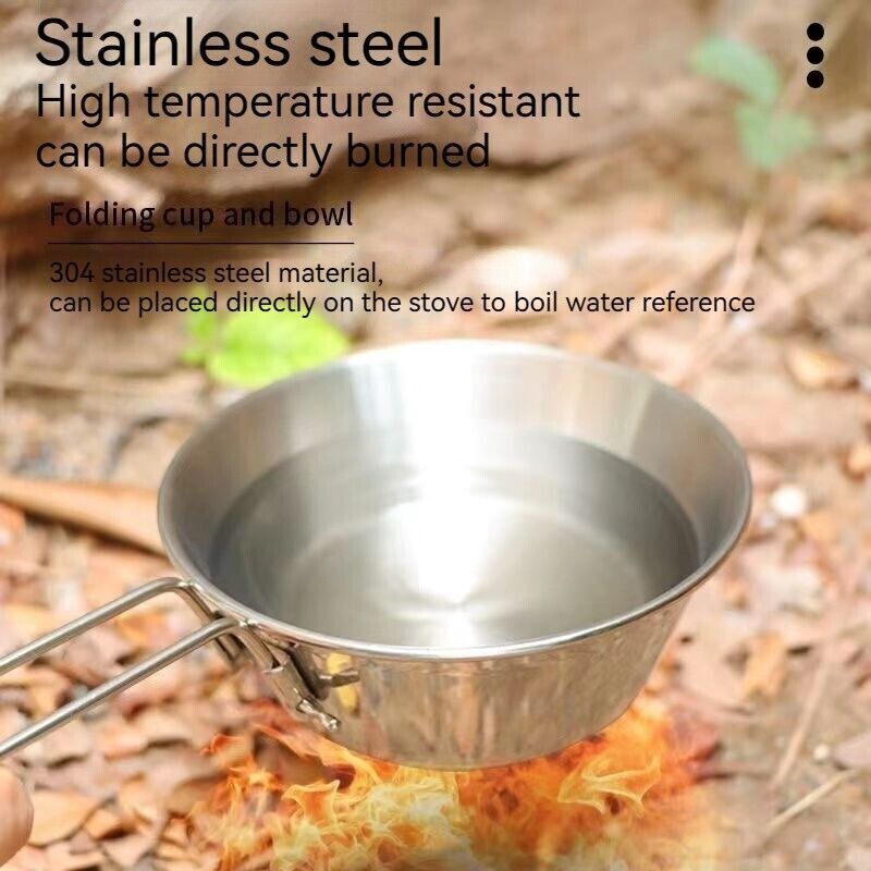 Camping Noodle Bowl Foldable Stainless Steel Hanging Cookware 300ml Outdoor