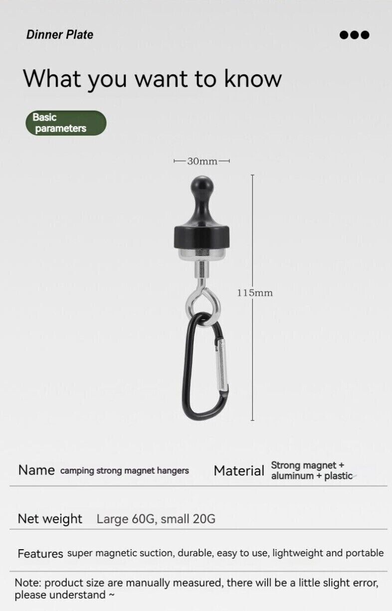 Outdoor Magnet Hooks Magnetic Camp Light Hanging Canopy Tent Hiking Buckles