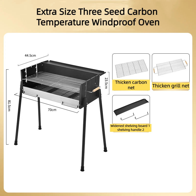 70cm Charcoal BBQ Grill Portable Outdoor Barbecue Camping Grill Adjustable Rack #BBQYSR98