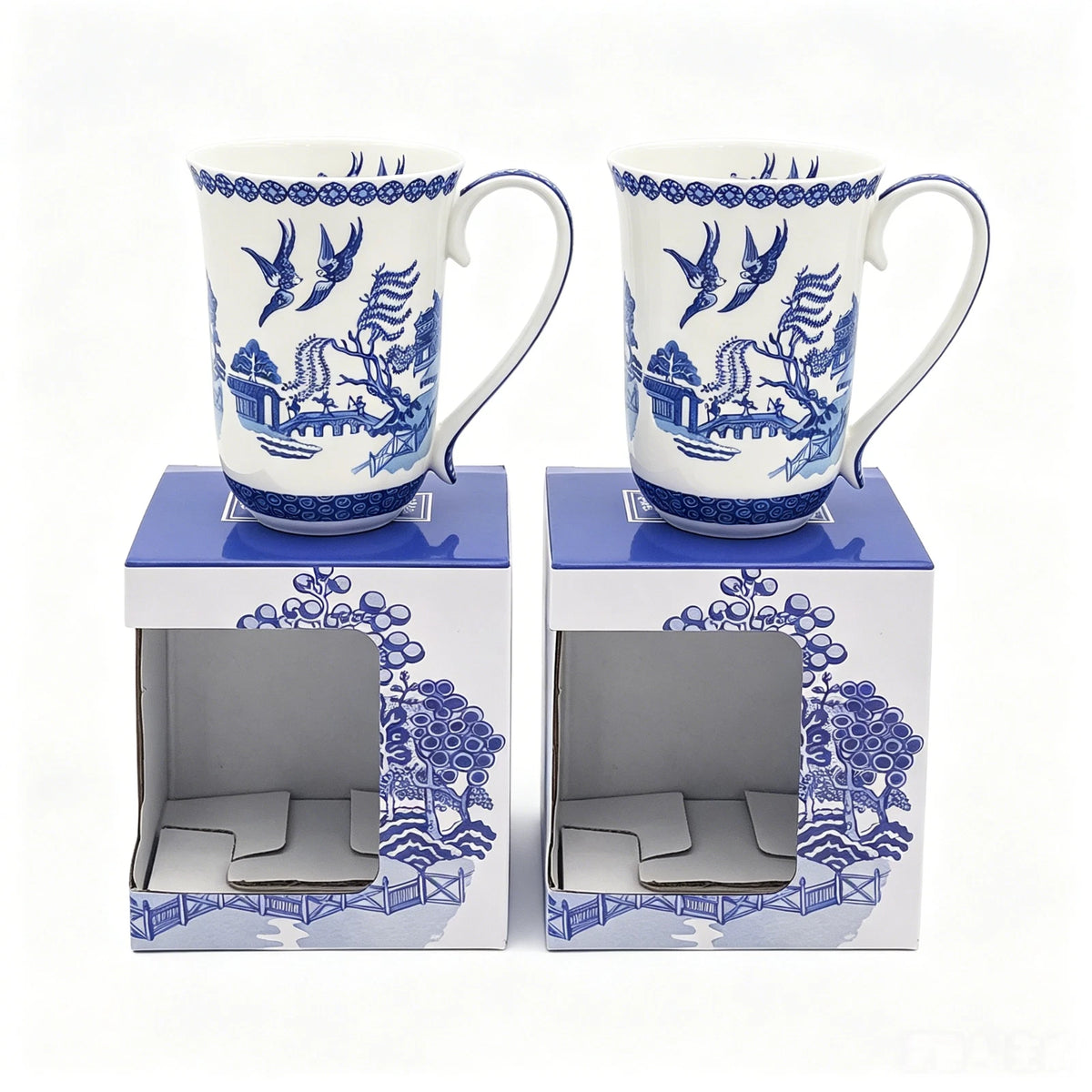 1-6x Classic Blue & White Willow Pattern Mug 405cc Porcelain Tea Coffee Cup Gift Set