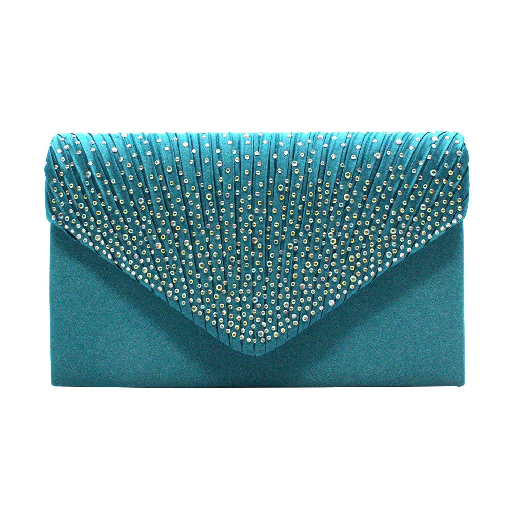 Women Rhinestone Satin Evening Clutch Bag Wedding Party Formal Bridal Handbag 12 Colour