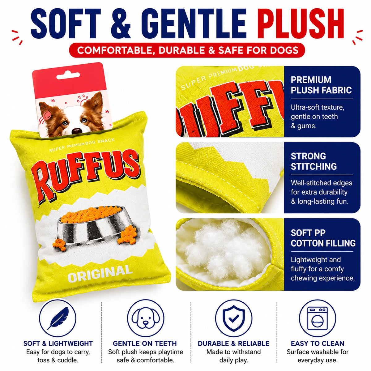 4PCS Crinkle Squeaky Dog Toys Plush Chip Bag Interactive Pet Puppy Chew Toy Soft