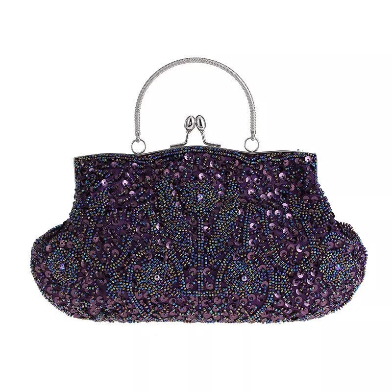 Women Beaded Sequin Evening Bag Clutch Wedding Bridal Prom Party Handbag Purse