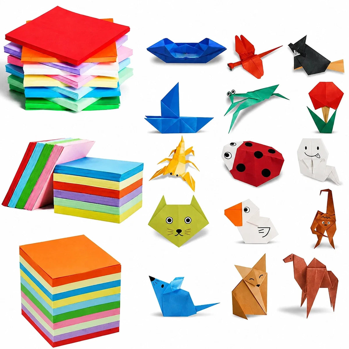 2 Pack 70 Sheets Origami Paper 7 Colours Square Folding Craft Paper Mixed Sizes DIY Kid