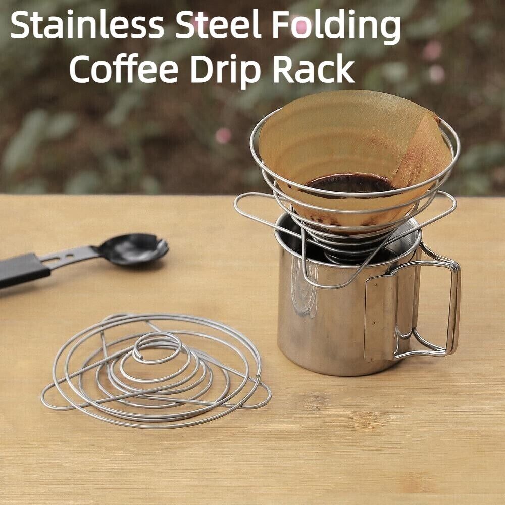 Outdoor Camping Stainless Coffee Drip Rack Holder Folding Funnel Spring Type