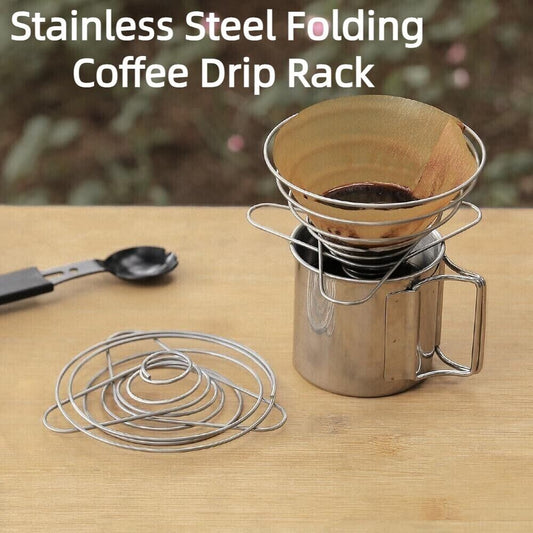 Outdoor Camping Stainless Coffee Drip Rack Holder Folding Funnel Spring Type