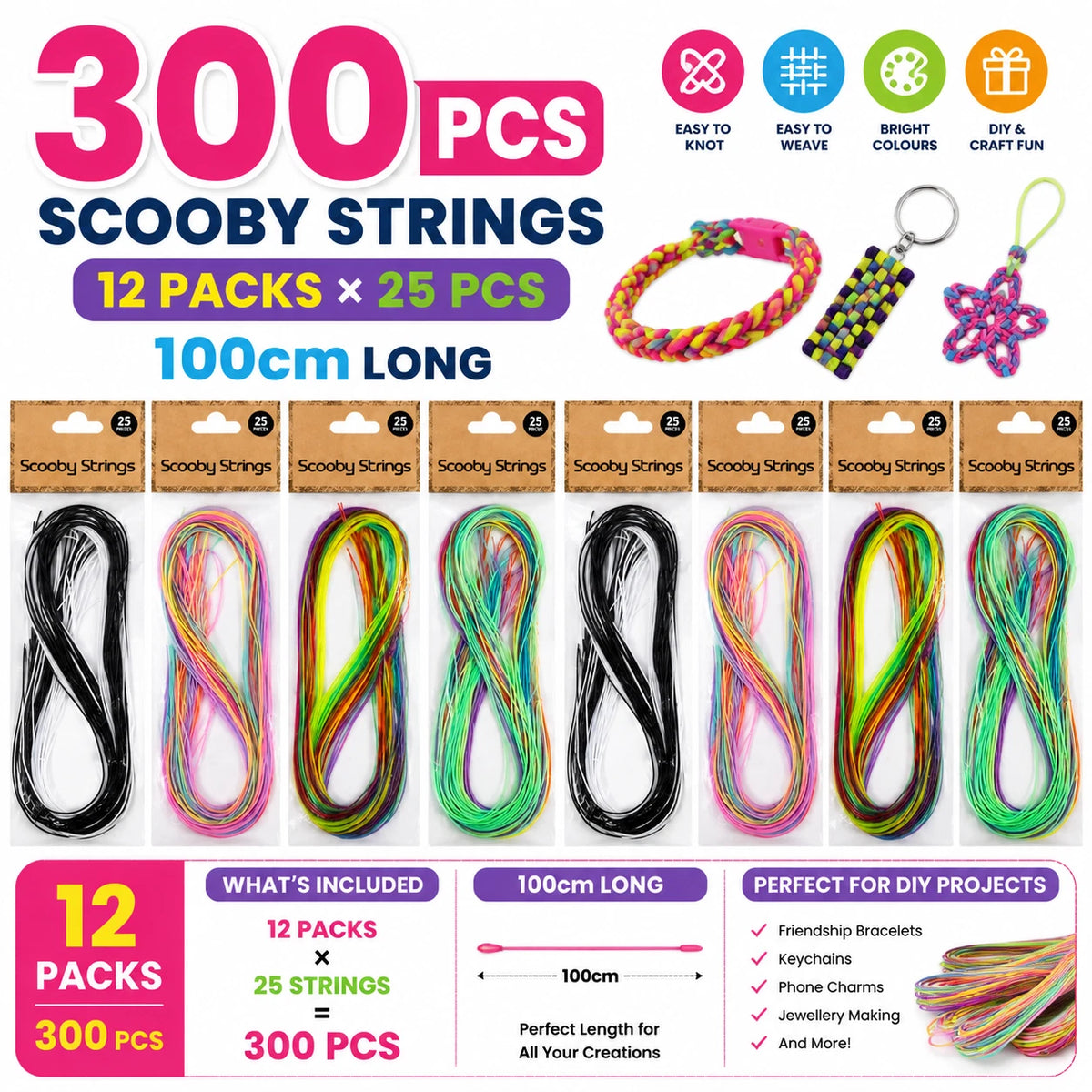 300 PCS Scoubidou Strings 100cm Plastic Lacing Cord Friendship Bracelet DIY Craft