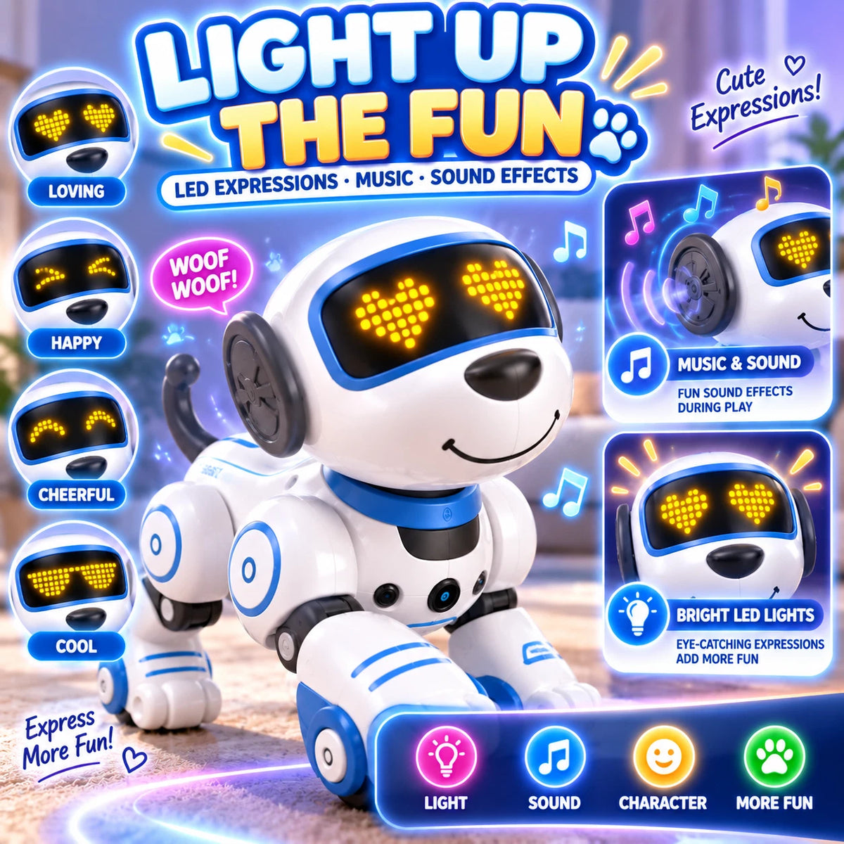 Remote Control Robot Dog Toy Dancing Stunt Touch Follow Light Sound Rechargeable