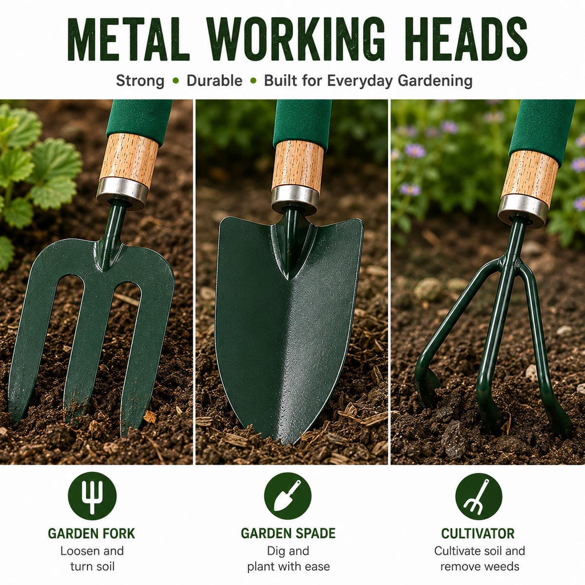 3 Pieces Garden Tool Set Hand Trowel Fork Cultivator Digging Planting Weeding