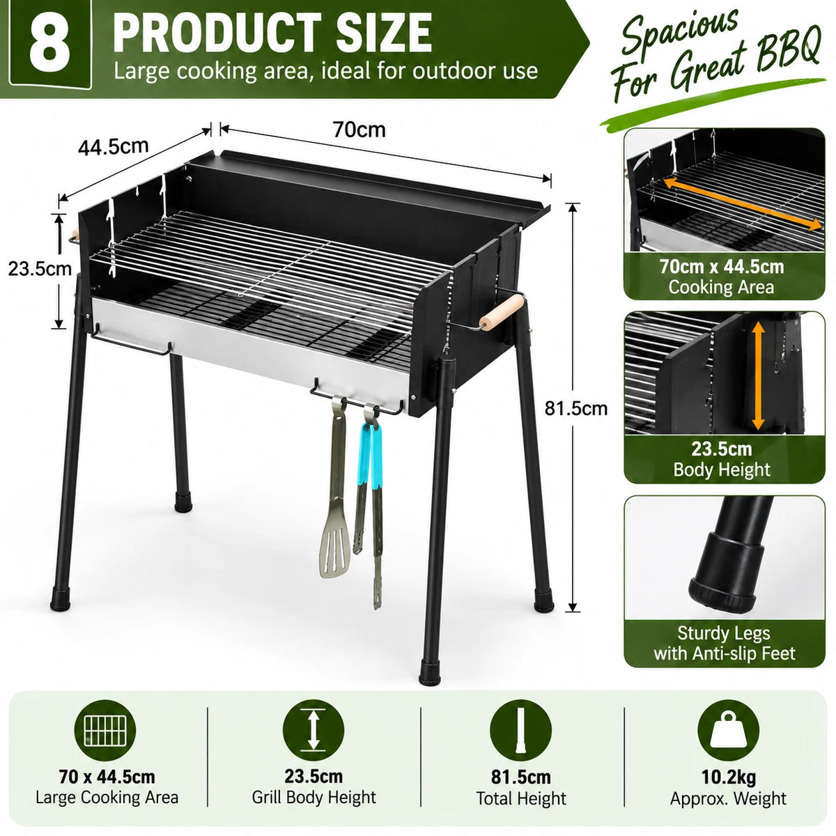 70cm Charcoal BBQ Grill Portable Outdoor Barbecue Camping Grill Adjustable Rack #BBQYSR98