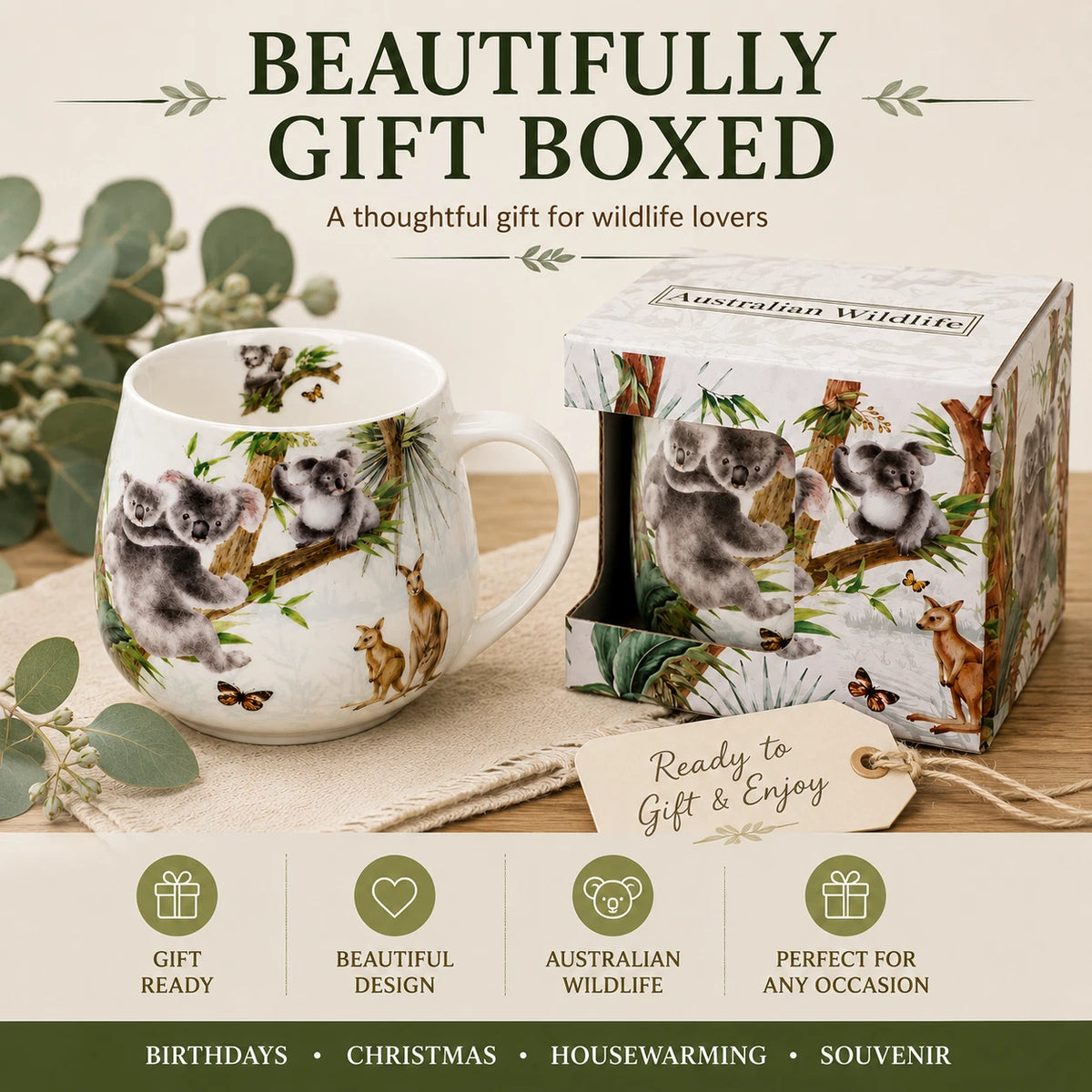 1-6x Australian Wildlife Koala Mug 400cc Fine Porcelain Coffee Tea Cup Gift Box