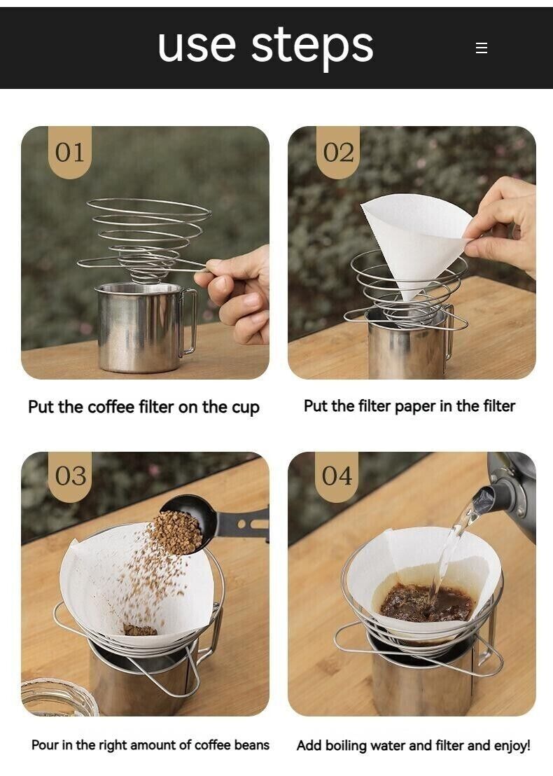 Outdoor Camping Stainless Coffee Drip Rack Holder Folding Funnel Spring Type