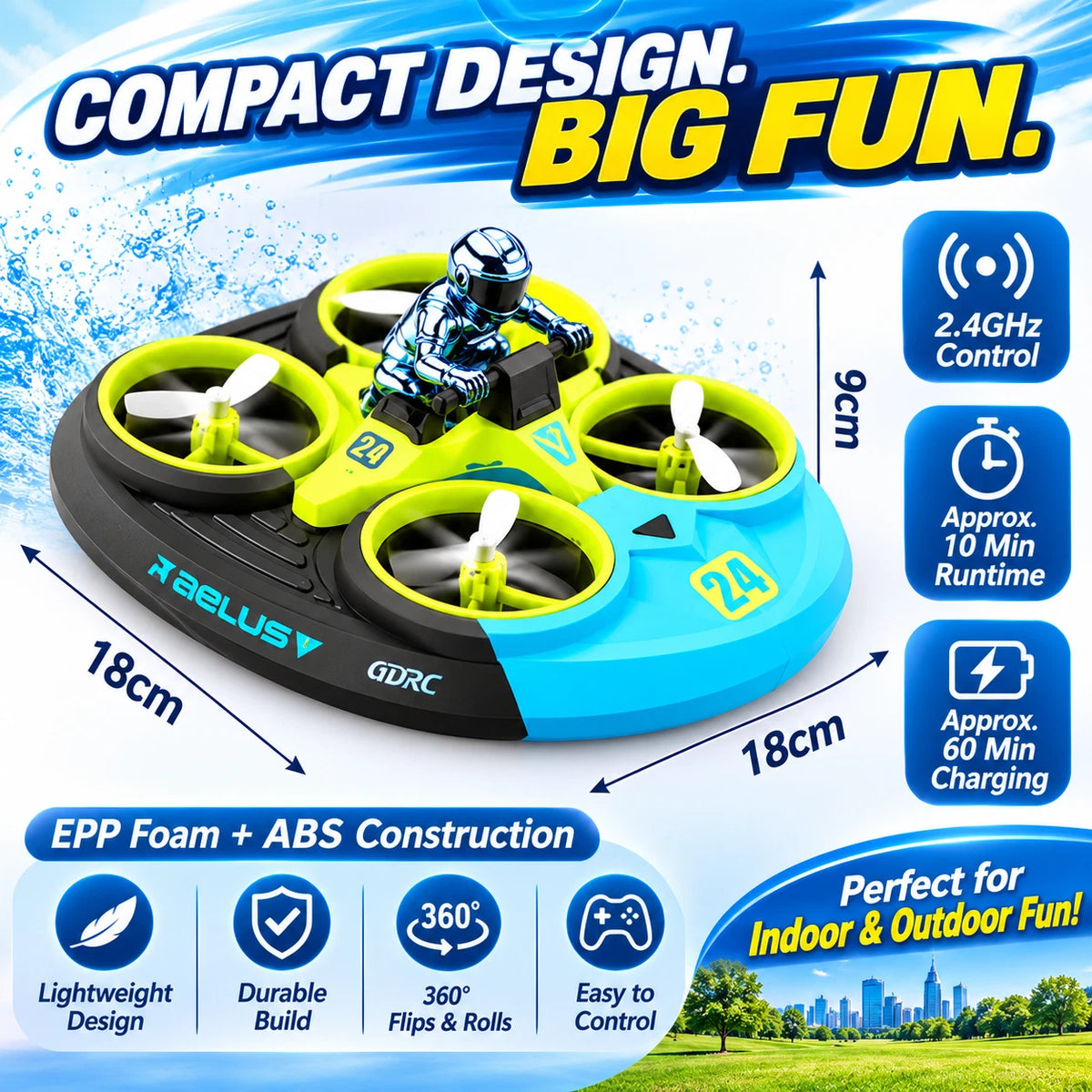 3 in 1 RC Drone Flying Hovercraft Air Land Water Remote Control Boat Toy Gifts