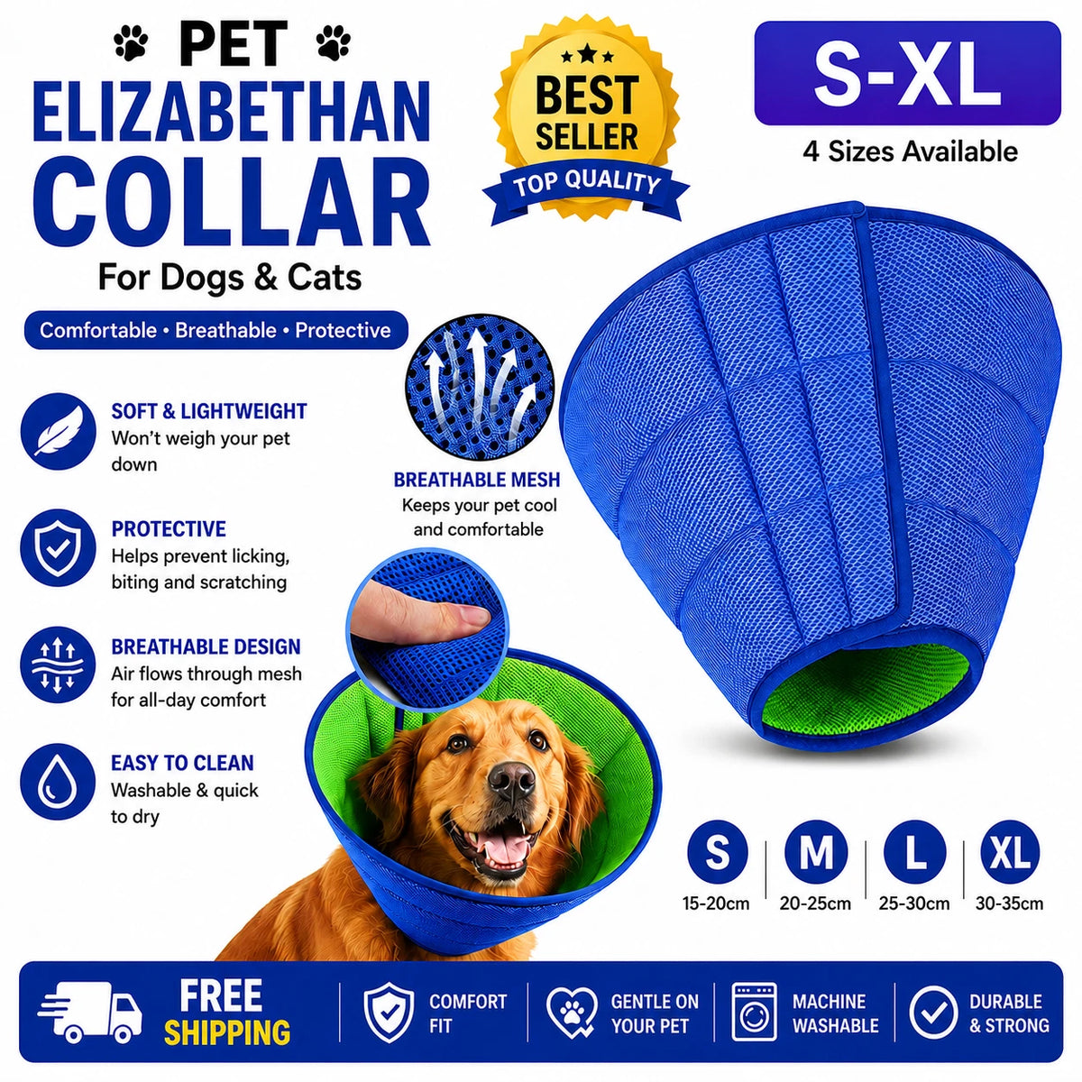 Pet Dog Cat Adjustable Elizabethan Collar Soft E Collar Cone Healing Recovery