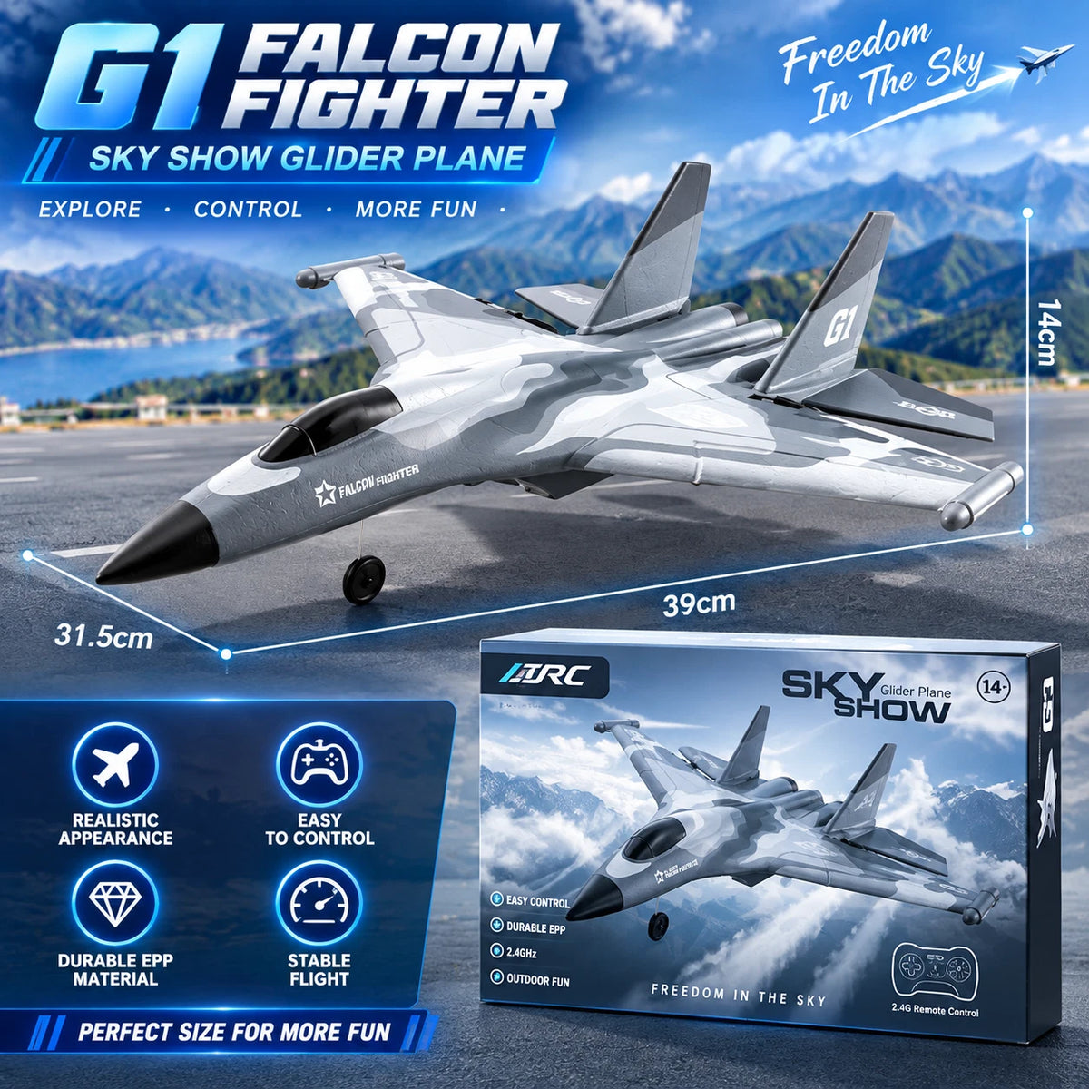 G1 3CH RC Fighter Jet Plane 2.4GHz Gyro Remote Control Aircraft Glider EPP Toy