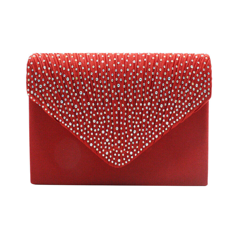NEW Shining Satin Ladies Evening Clutch Bag Wedding Bridal Chain Handbag Wallet