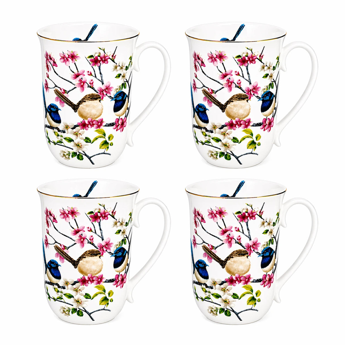 1-6x Fine Porcelain Blue Wren Mug 405cc Coffee Tea Cup Gift Birds of Australia