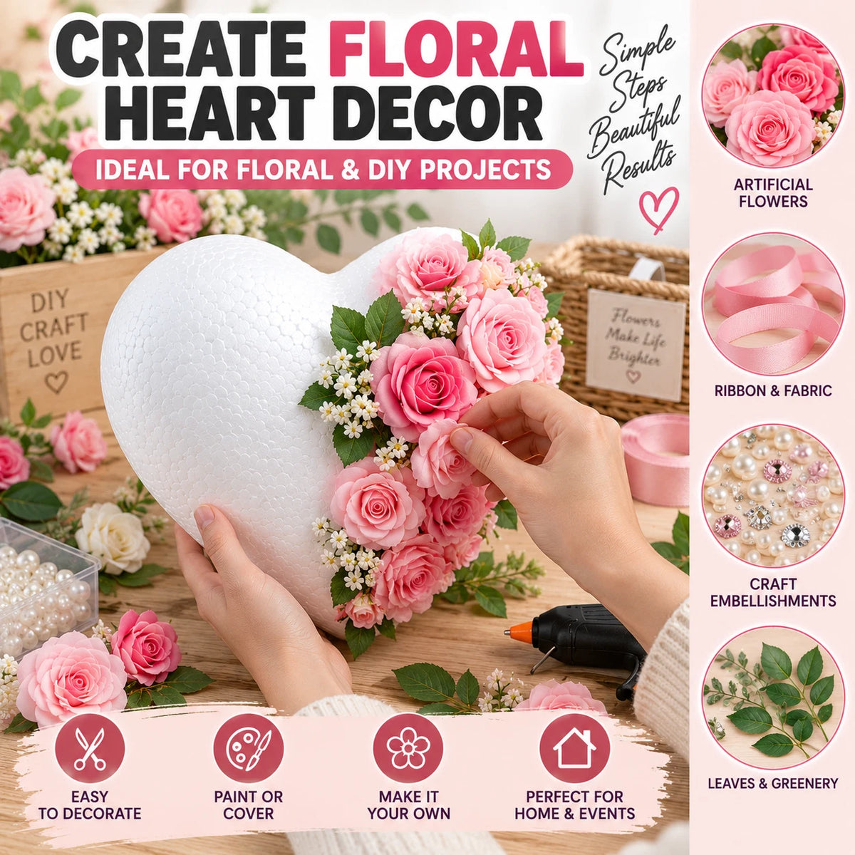 2x 23cm Large Foam Heart Polystyrene Blank DIY Craft Wedding Floral Decor Base