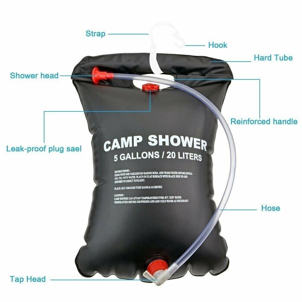 Foldable Shower Bag Solar Heat Camping Hiking Travel Water Storage Bag 20L 40L