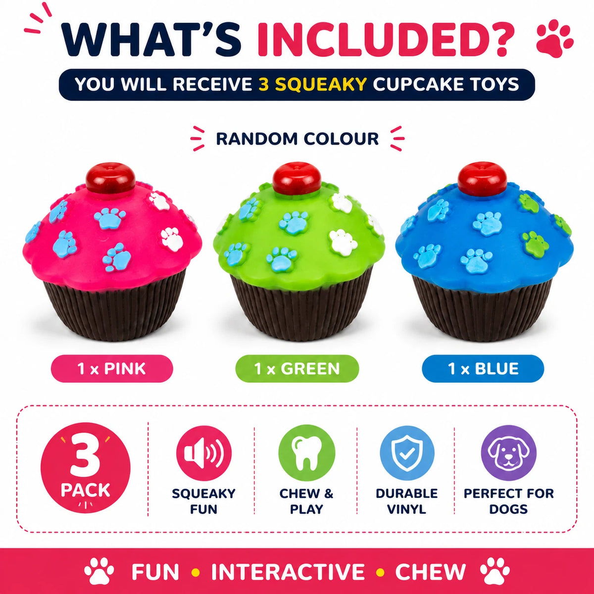 3PCS Dog Squeaky Cupcake Toys Vinyl Chew Puppy Interactive Dental Play Gift 8cm