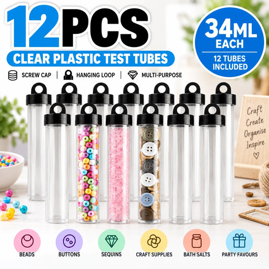 12 Pcs Clear Plastic Test Tubes 34ML Screw Cap Craft Storage Beads Containers