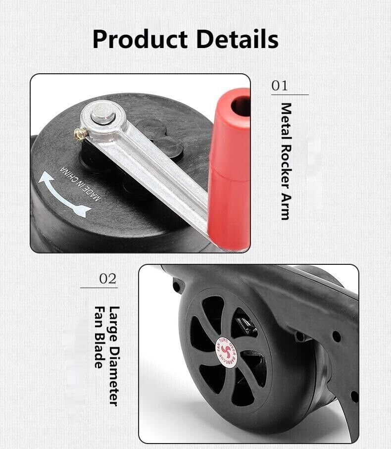 Outdoor Portable Manual Blower Large Wind Metal Outlet Camping BBQ Fire Tool