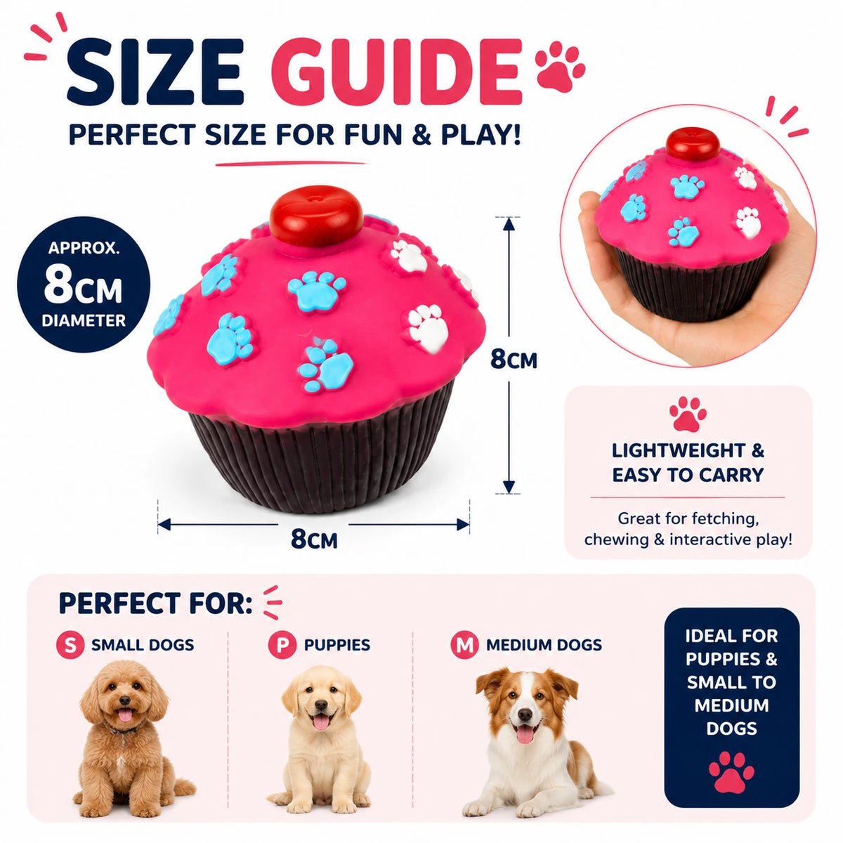 3PCS Dog Squeaky Cupcake Toys Vinyl Chew Puppy Interactive Dental Play Gift 8cm