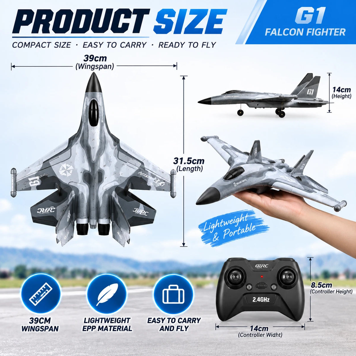 G1 3CH RC Fighter Jet Plane 2.4GHz Gyro Remote Control Aircraft Glider EPP Toy