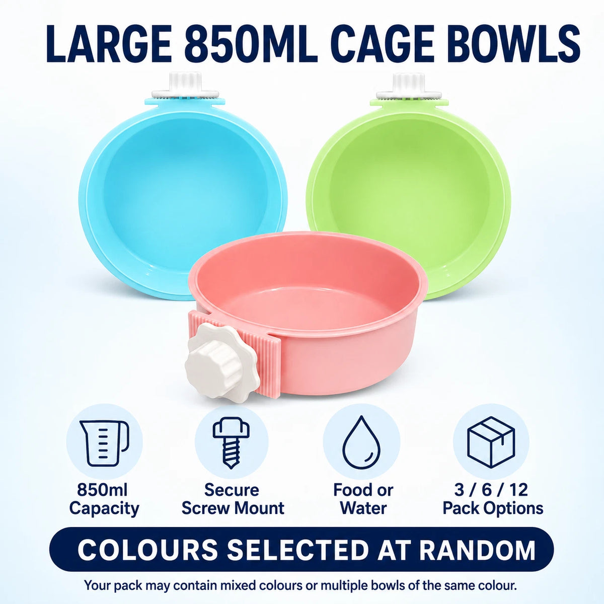 3 x 850ml Cage Hanging Pet Bowl Rabbit Guinea Pig Food Water Feeder Assorted