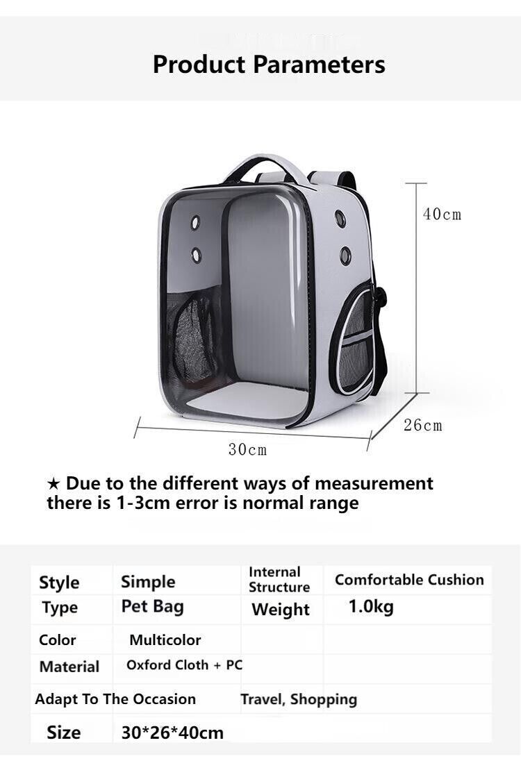 Pet Outdoor Breathable Foldable Clear Large Space Backpack Handheld Shoulder Bag