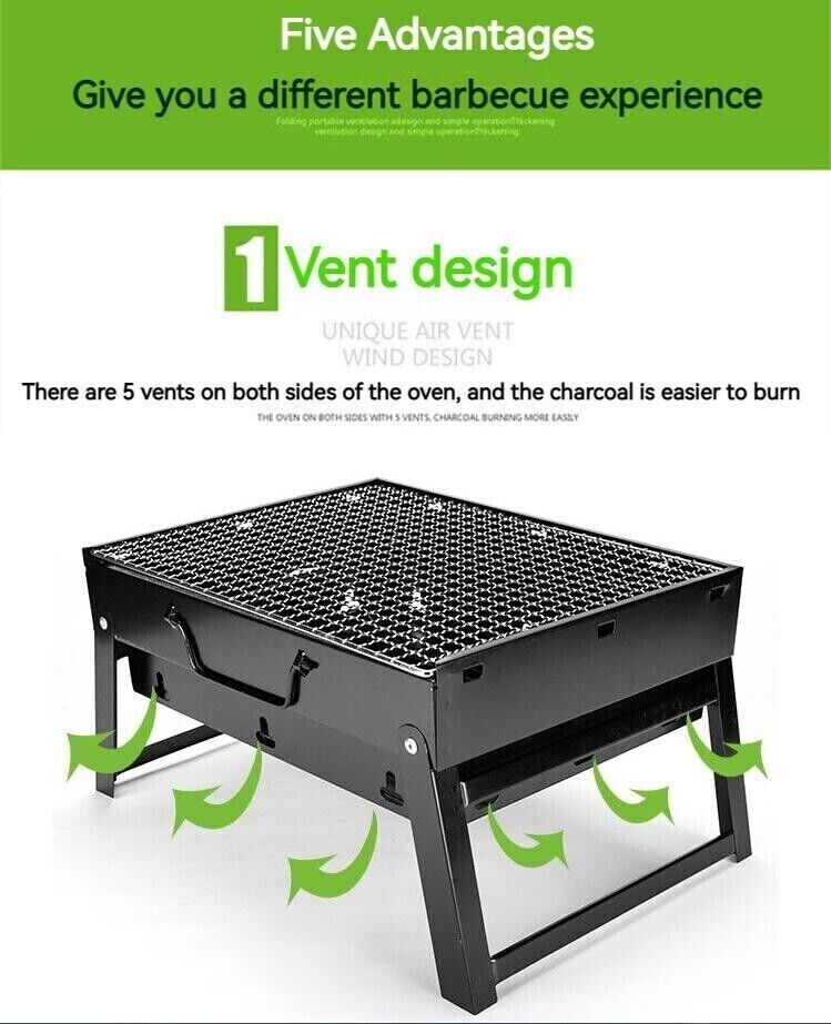 Outdoor Small Black Steel Charcoal Grill Portable Folding Thickened Grill BBQ