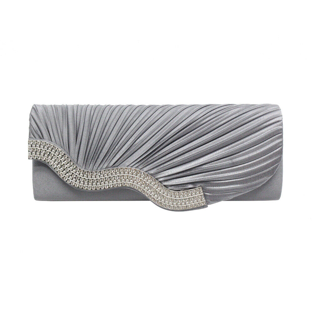 Shining Satin Ladies Chain Dinner Handbag Wedding Bridal Party Evening Clutch