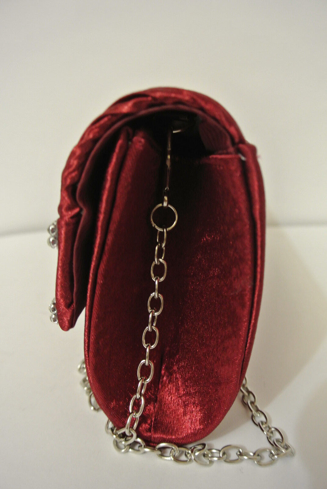 NEW Shining Satin Lady Evening Clutch Bag Wedding Bridal Chain Handbag Wine Red